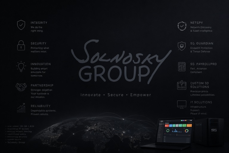 Solnosky Group product ecosystem connecting software, security, and infrastructure